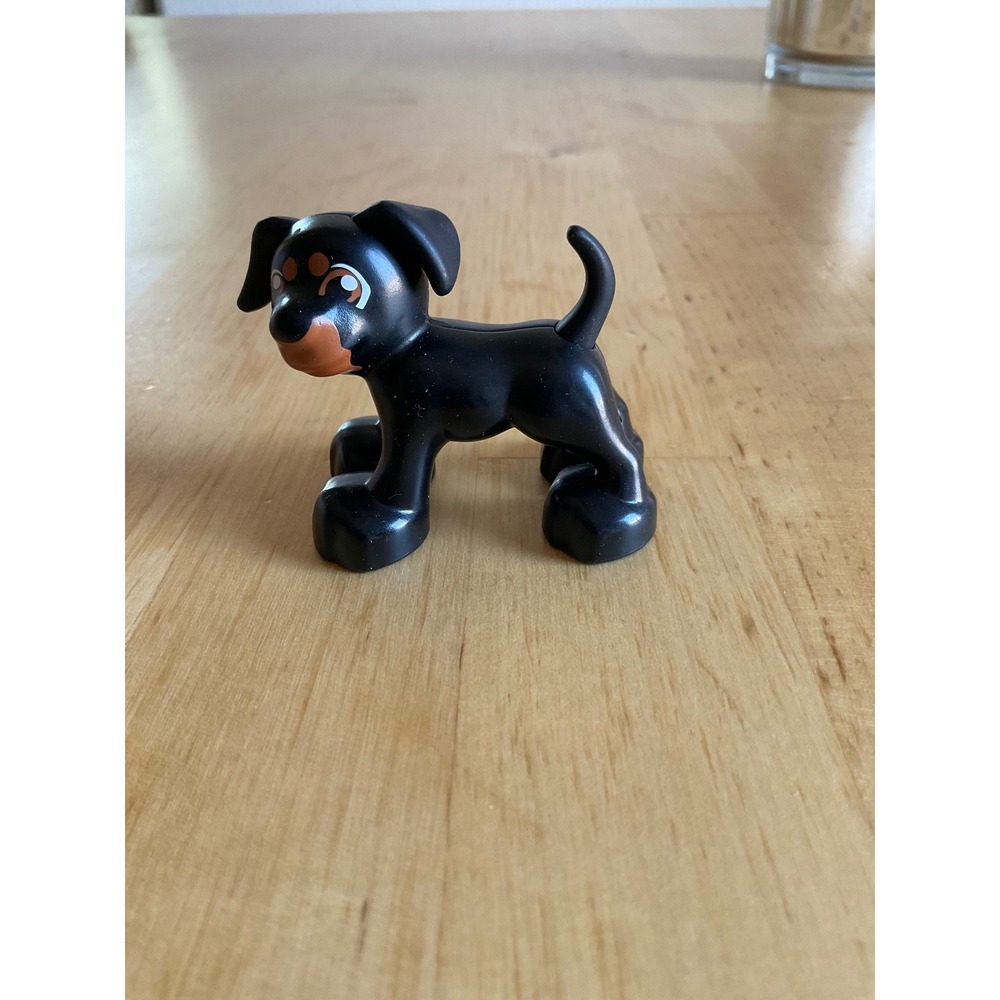 LEGO Duplo Black Dog Puppy Animal Figure Tan Markings 230J8 Replacement Piece